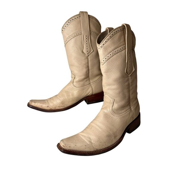 Cuadra DeerSkin Western Boots Leather Ivory Pointed Toe Unisex Men Sz 7 Women 9 - Picture 4 of 16